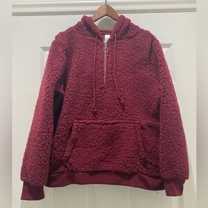 Burgundy Sherpa Hoodie, XL